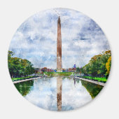Aimant Monument de Washington aquarelle avec reflet (Devant)
