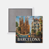 Aimant 🧲 Monuments de Barcelone Voyage Souvenir Espagne (Recto/Verso)