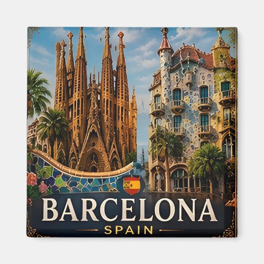 Aimant 🧲 Monuments de Barcelone Voyage Souvenir Espagne (Devant)