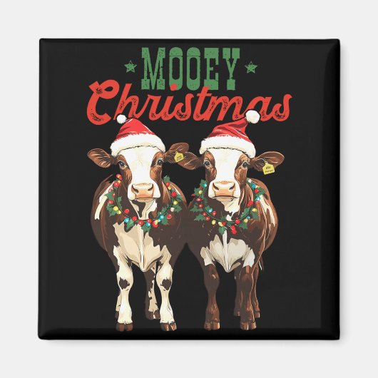 Aimant Mooey Christmas Cow With Santa Hats Xmas Lights Me (Devant)