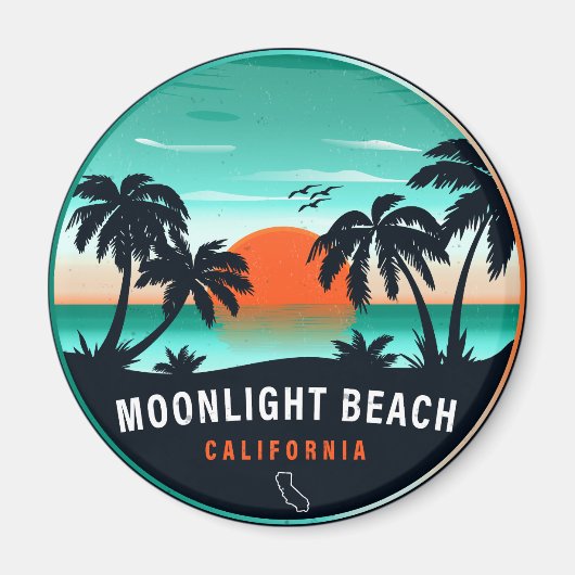 Aimant Moonlight Beach California Retro Sunset Souvenirs (Devant)