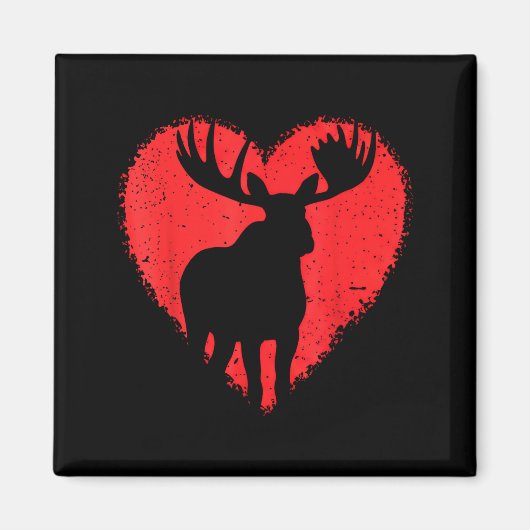 Aimant Moose Lover Valentines Day Cute Red Heart Wild Ani (Devant)