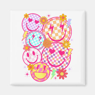 Aimant Motif à carreaux de visage heureux rétro sourire v