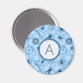 Aimant Motif à coudre bleu avec Monogramme (Recto/Verso)