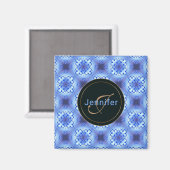 Aimant motif abstrait ethnique géométrique bleu. (Recto/Verso)