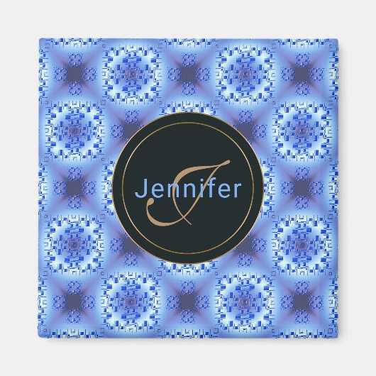 Aimant motif abstrait ethnique géométrique bleu. (Devant)