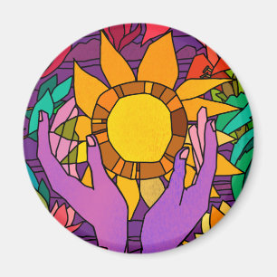 Aimant Motif amusant avec des fleurs et des mains