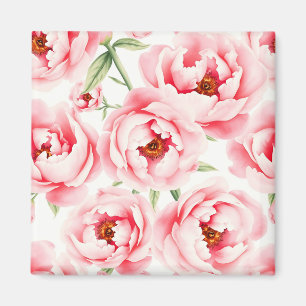 Aimant Motif aquarelle de pivoines roses en fleurs