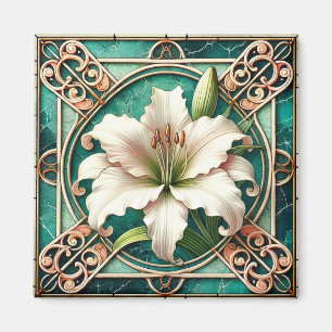 Aimant Motif Art Nouveau Lily Blanche