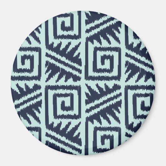 Aimant Motif Aztec Ikat - Indigo et Bleu Clair (Devant)