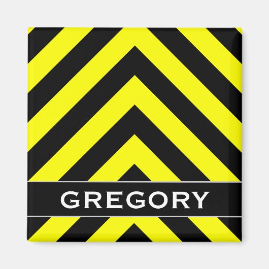 Aimant Motif Chevron Noir & Jaune + Nom personnalisé (Devant)