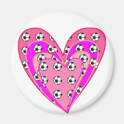 Aimant Motif Coeurs Roses Et Boules De Football (Devant)