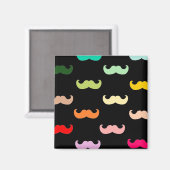 Aimant Motif coloré Rainbow Mustache sur noir (Recto/Verso)