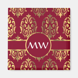 Aimant Motif damassé en monogramme rouge et or