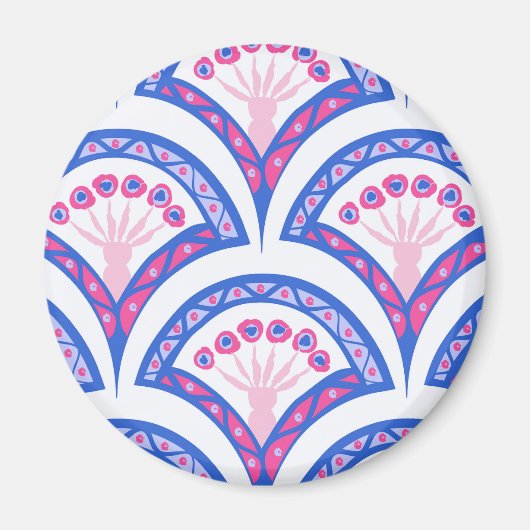 Aimant motif damassé floral bleu (Devant)