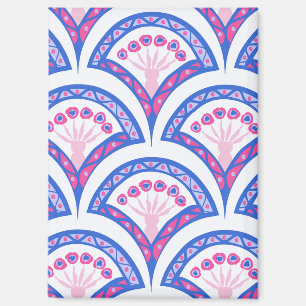Aimant motif damassé floral bleu