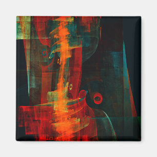 Aimant Motif d'art abstrait moderne bleu rouge orange eau