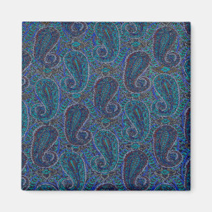 Aimant Motif d'art boho indien bleu Paisley