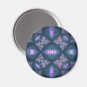 Aimant motif d'art fractal 3D Turquoise violet rose (Recto/Verso)
