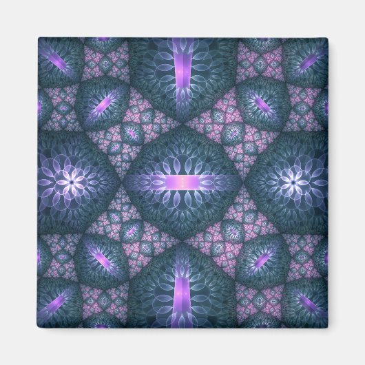 Aimant motif d'art fractal 3D Turquoise violet rose (Devant)
