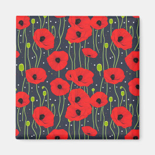 Aimant Motif d'art vibrant de coquelicots rouges modernes