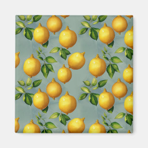 Aimant Motif d'art vintage citrons et feuilles sur gris