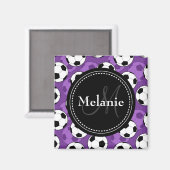 Aimant Motif de balle de soccer noir violet monogramme (Recto/Verso)