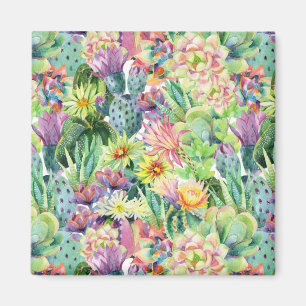 Aimant Motif de cactus d'aquarelle en fleurs exotiques