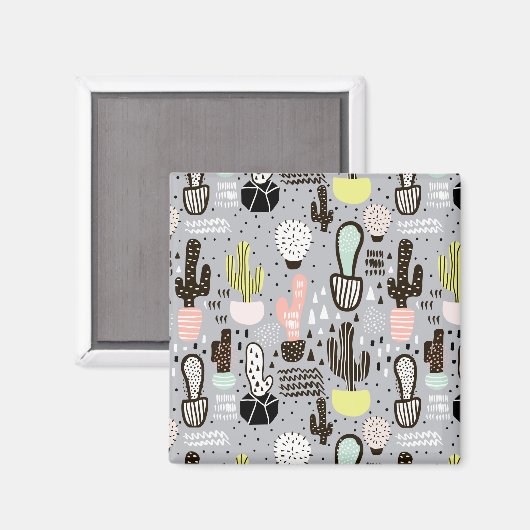 Aimant Motif de cactus texturés à la main (Recto/Verso)