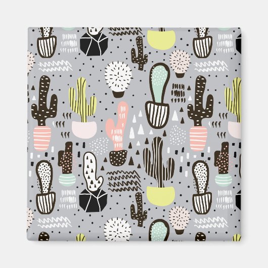 Aimant Motif de cactus texturés à la main (Devant)