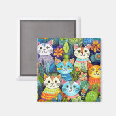 Aimant Motif de caricatures de chat mignon (Recto/Verso)