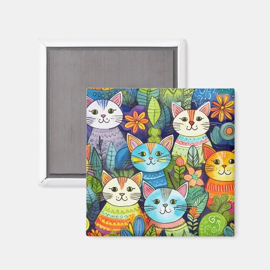 Aimant Motif de caricatures de chat mignon (Recto/Verso)