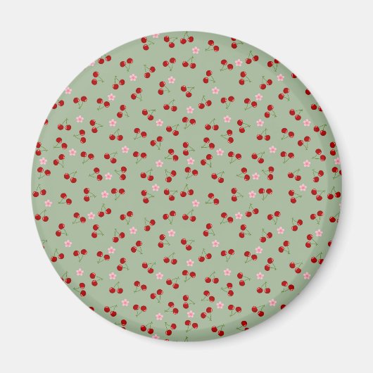 Aimant Motif de cerises sur fond vert (Devant)