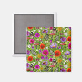 Aimant Motif de collage de fleurs et papillons (Recto/Verso)