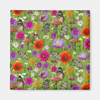 Aimant Motif de collage de fleurs et papillons