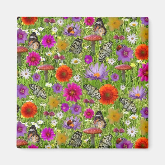 Aimant Motif de collage de fleurs et papillons (Devant)