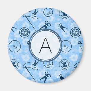 Aimant Motif de couture bleu avec le monogramme