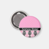 Aimant Motif de Damas Polka Dot tendance avec nom (Recto/Verso)