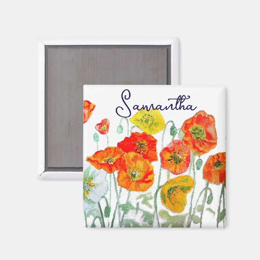 Aimant Motif de fleur de pavot rouge orange Merci (Recto/Verso)