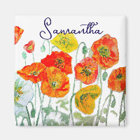 Motif de fleur de pavot rouge orange Merci