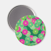 Aimant Motif de fleurs Art Déco - tons verts, fuchsia (Recto/Verso)