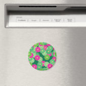 Aimant Motif de fleurs Art Déco - tons verts, fuchsia (In Situ (Lave-vaisselle))
