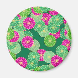 Aimant Motif de fleurs Art Déco - tons verts, fuchsia