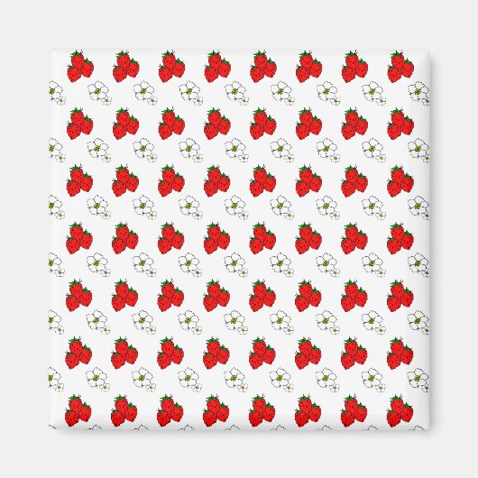 Aimant Motif de fraises et de fleurs rouges rétro (Devant)