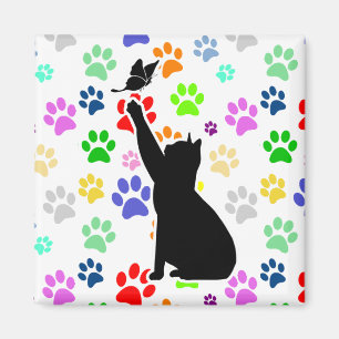 Aimant Motif de patte mignonne Chat poursuivant un papill