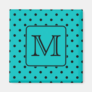 Aimant Motif de point turquoise et noir de polka.