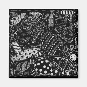 Aimant Motif de poissons noir et blanc Art moderne