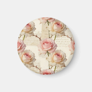 Aimant Motif de rose rose pâle vintage à motif script