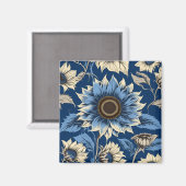 Aimant Motif de tournesol bleu vintage (Recto/Verso)