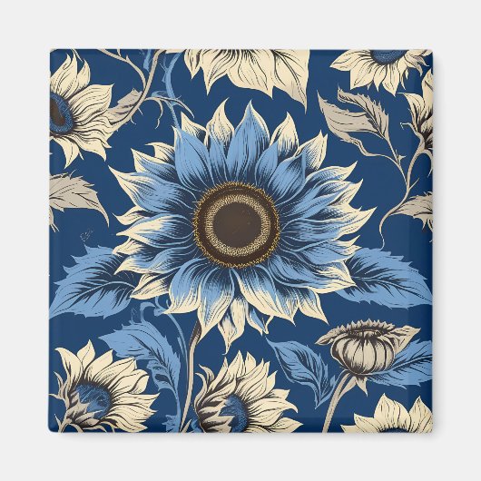 Aimant Motif de tournesol bleu vintage (Devant)